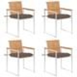 vidaXL Chaises de jardin lot de 4 avec coussins Bois de teck massif - TU