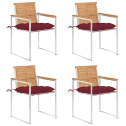 vidaXL Chaises de jardin lot de 4 avec coussins Bois de teck massif - TU