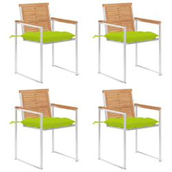 vidaXL Chaises de jardin lot de 4 avec coussins Bois de teck massif - TU