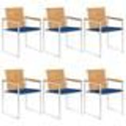 vidaXL Chaises de jardin lot de 6 avec coussins Bois de teck massif - TU