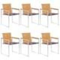 vidaXL Chaises de jardin lot de 6 avec coussins Bois de teck massif - TU