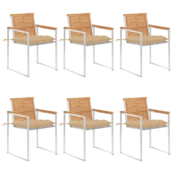 vidaXL Chaises de jardin lot de 6 avec coussins Bois de teck massif - TU