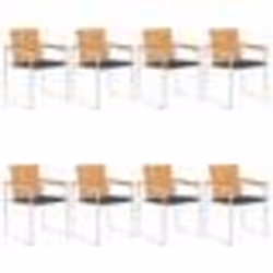 vidaXL Chaises de jardin lot de 8 avec coussins Bois de teck massif - TU