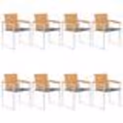 vidaXL Chaises de jardin lot de 8 avec coussins Bois de teck massif - TU