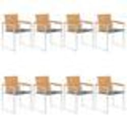 vidaXL Chaises de jardin lot de 8 avec coussins Bois de teck massif - TU