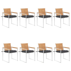 vidaXL Chaises de jardin lot de 8 avec coussins Bois de teck massif - TU