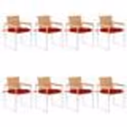 vidaXL Chaises de jardin lot de 8 avec coussins Bois de teck massif - TU