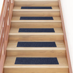 vidaXL Tapis d'escalier autocollants 15 pièces 76 x 20 cm Gris Bleu Rectangulaire