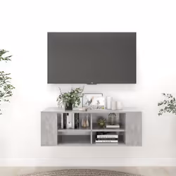 vidaXL Meuble TV mural Gris béton 102x35x35 cm Bois d’ingénierie - TU