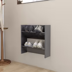 vidaXL Armoire à chaussures murale gris brillant bois d’ingénierie - TU