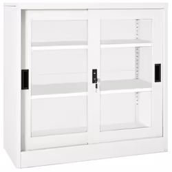 Éliminez tout votre encombrement au bureau à l'aide de cette armoire à portes coulissantes ! L'armoire de rangement est en ac ...
