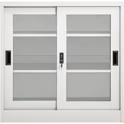 Éliminez tout votre encombrement au bureau à l'aide de cette armoire à portes coulissantes ! L'armoire de rangement est en ac ...