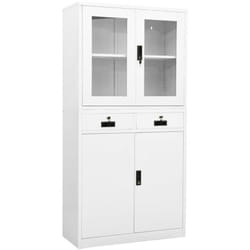 vidaXL Armoire de bureau Blanc 90x40x180 cm Acier et verre trempé