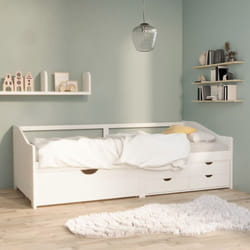 Canapé-lit avec tiroirs en bois disponibles dans diverses couleurs de 90x200 cm Couleur : Blanc