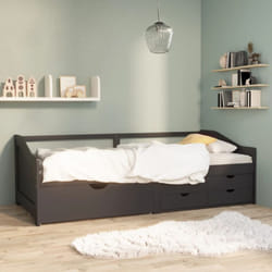 Canapé-lit avec tiroirs en bois disponibles dans diverses couleurs de 90x200 cm Couleur : Gris