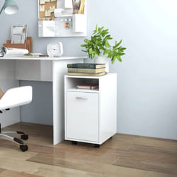 Armoire latérale avec roues Blanc brillant Bois d'ingénierie Vidaxl