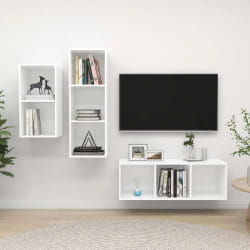 vidaXL Ensemble de meuble TV 3 pcs Blanc Bois d'ingénierie - TU