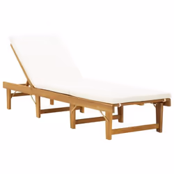 vidaXL Chaise longue pliable coussin Bois massif d'acacia Blanc crème