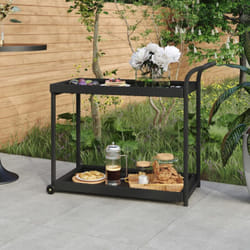 Chariot de bar Noir 100x45x83 cm Résine tressée