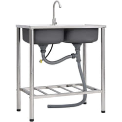 Vier de camping Double lavabo avec robinet Acier inoxydable