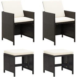Jeu de chaise et tabouret de jardin 4 pcs Résine tressée Noir Vidaxl