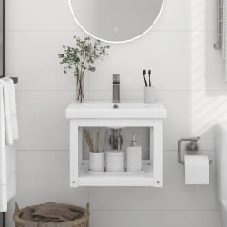 vidaXL Cadre de lavabo de salle de bain mural Blanc 40x38x31 cm Fer - TU