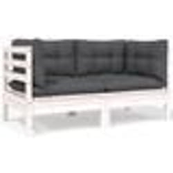 vidaXL Canapé 2 places de jardin et coussins Blanc Bois de pin solide - TU