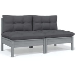 Vidaxl - Canapé 2 places de jardin et coussins Gris Bois de pin solide