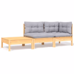 vidaXL Salon de jardin 3 pcs avec coussins gris Bois de pin massif - TU