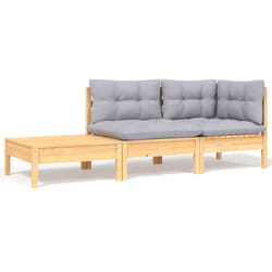 vidaXL Salon de jardin 3 pcs avec coussins gris Bois de pin massif - TU