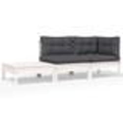 vidaXL Salon de jardin 3 pcs avec coussins Blanc Bois de pin massif - TU