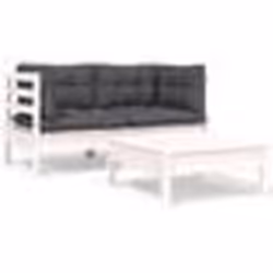 vidaXL Salon de jardin 3 pcs avec coussins Blanc Bois de pin massif - TU