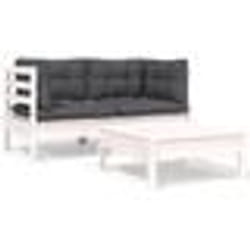 vidaXL Salon de jardin 3 pcs avec coussins Blanc Bois de pin massif - TU