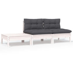 Vidaxl - Salon de jardin 3 pcs avec coussins Blanc Bois de pin massif
