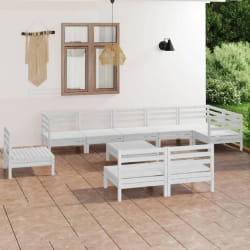 vidaXL Salon de jardin 10 pcs Bois de pin massif Blanc - TU
