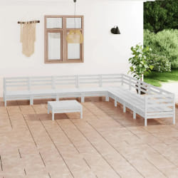 vidaXL Salon de jardin 10 pcs Bois de pin massif Blanc - TU