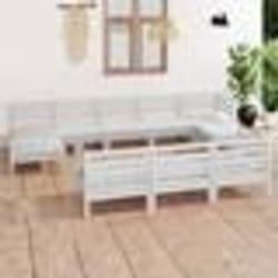 vidaXL Salon de jardin 10 pcs Blanc Bois de pin massif - TU
