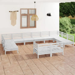 vidaXL Salon de jardin 12 pcs Blanc Bois de pin massif - TU