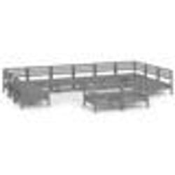 vidaXL Salon de jardin 12 pcs Gris Bois de pin massif - TU