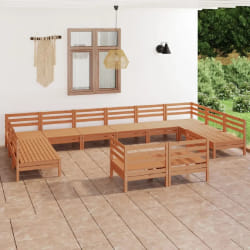 vidaXL Salon de jardin 12 pcs Marron miel Bois de pin massif - TU