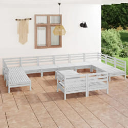vidaXL Salon de jardin 13 pcs Blanc Bois de pin massif - TU