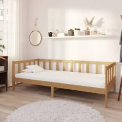 vidaXL Lit de repos et matelas 90x200cm Marron miel Bois de pin massif - 90 x 200 cm