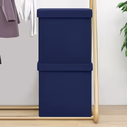 vidaXL Tabourets de rangement pliables lot de 2 bleu faux lin - TU