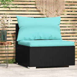 Vidaxl - Canapé central de jardin avec coussins Noir Résine tressée