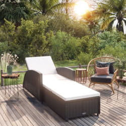 Vidaxl - Chaise longue avec coussin blanc crème Résine tressée Noir
