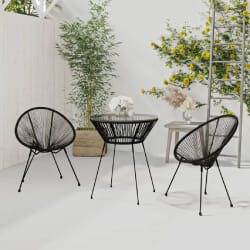 vidaXL Ensemble à manger de jardin 3 pcs Noir