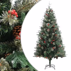vidaXL Sapin de Noël avec pommes de pin Vert 225 cm PVC et PE - TU