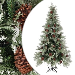 vidaXL Sapin de Noël avec pommes de pin Vert et blanc 225 cm PVC et PE - TU