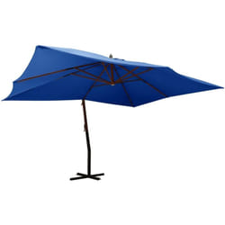 Parasol en porte-à-faux avec mât en bois 400x300 cm Bleu azuré