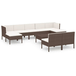 Salon De Jardin 10 Pcs Avec Coussins Résine Tressée Marron Vidaxl